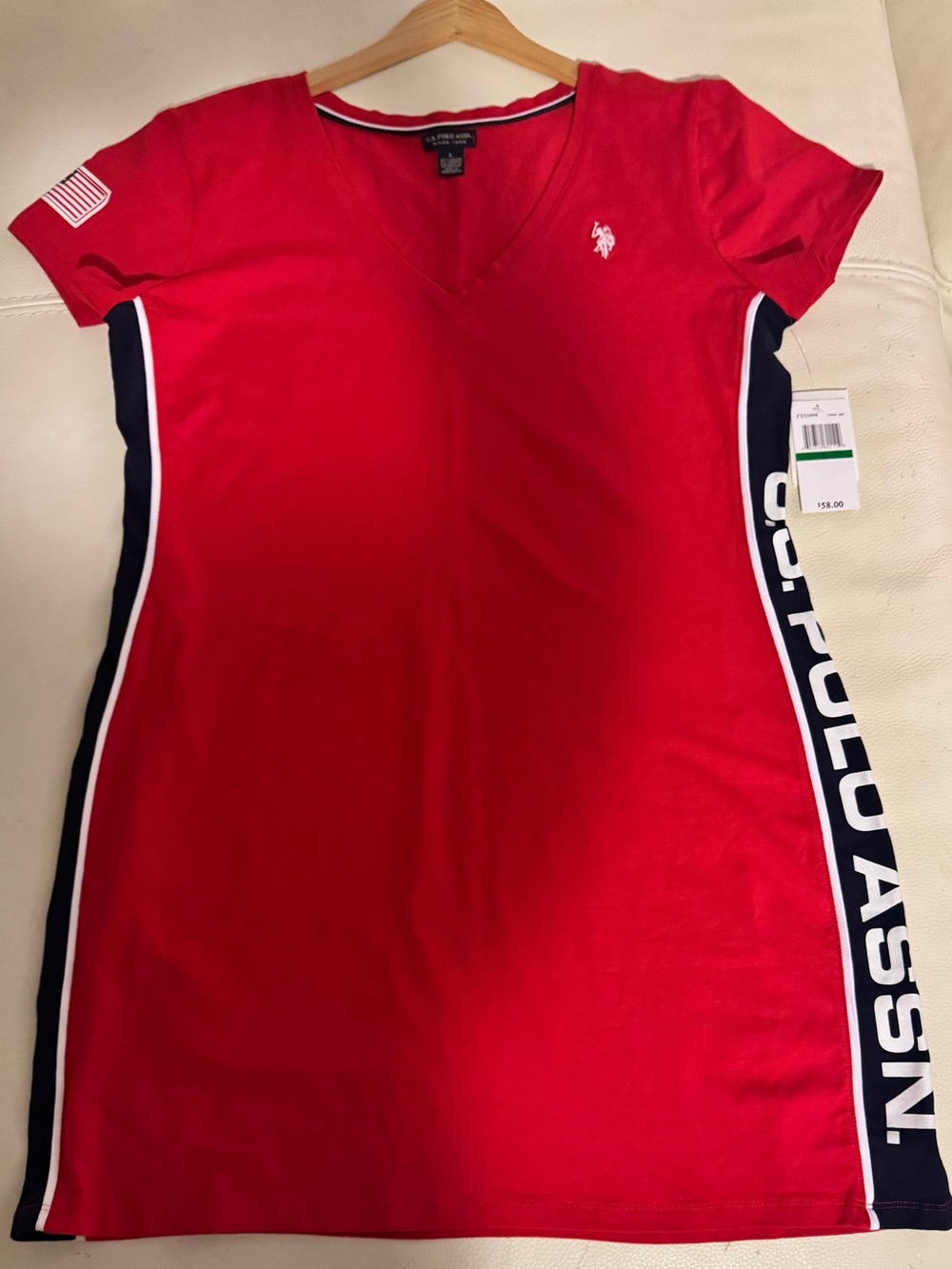 Polo Dress Red with Navy Side Panels v neck US Polo Ass Sz L